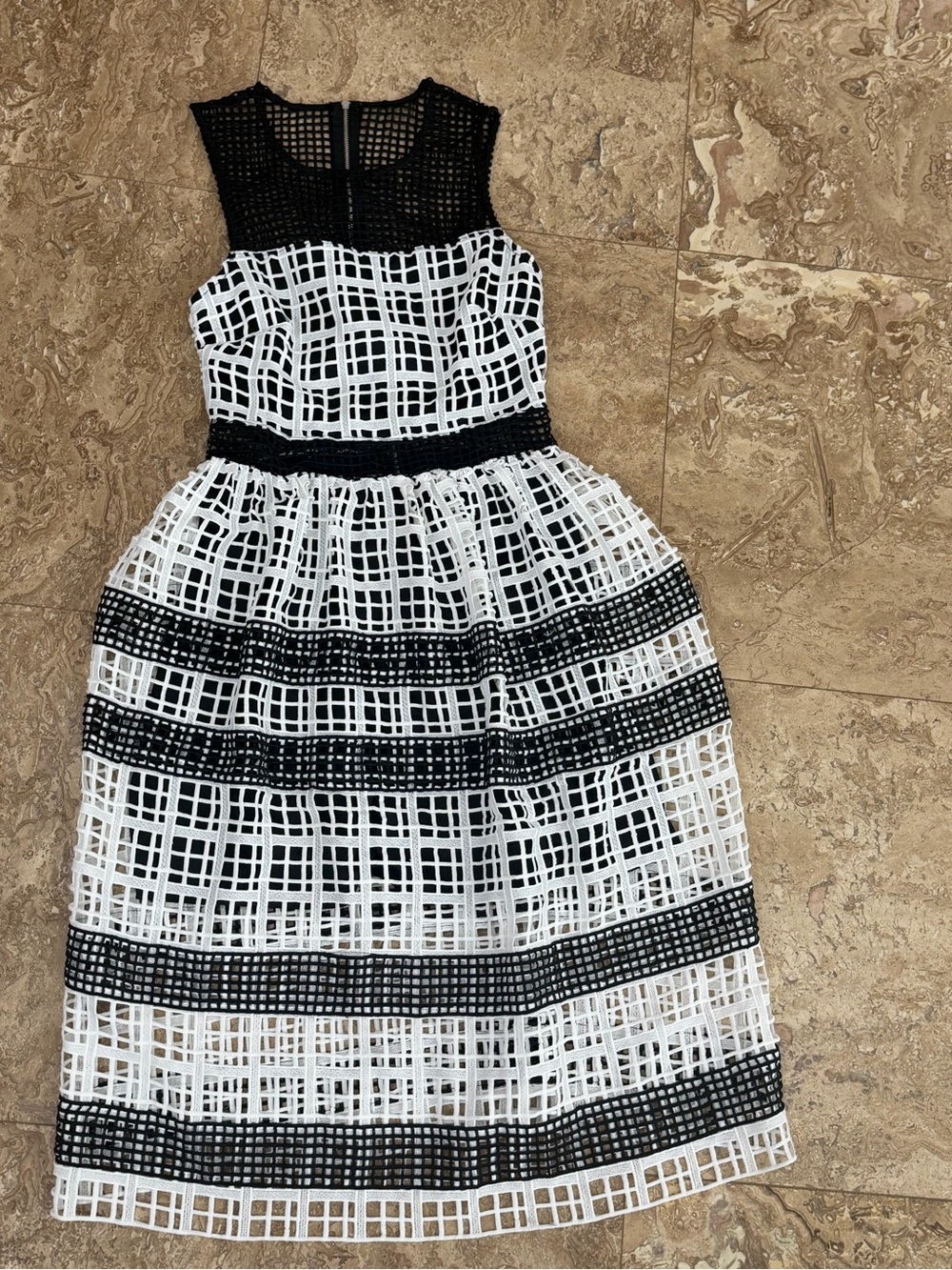 Just me- Black & White Mesh Fit-and-Flare Dress